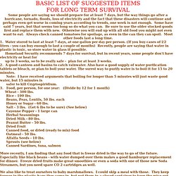 BASIC LIST OF SUGGESTED ITEMS FOR LONG TERM SURVIVAL