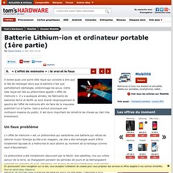 « L’effet de mémoire » : le vrai et le faux : Batterie Lithium-ion et ordinateur portable (1ère partie)