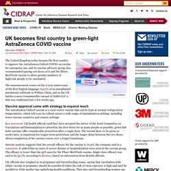 CIDRAP 30/12/20 UK becomes first country to green-light AstraZeneca COVID vaccine