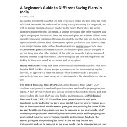 A Beginner’s Guide to Different Saving Plans in India