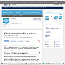 Writing a research article: advice to beginners