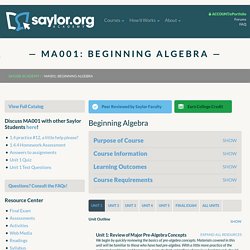 MA001: Beginning Algebra