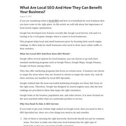 What Are Local SEO And How They Can Benefit Your Business?