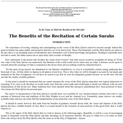 The Benefits of the Recitation of Certain Surahs