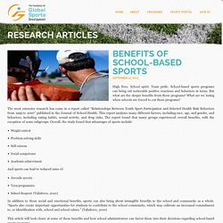 Benefits of School-Based Sports - Global Sports Development