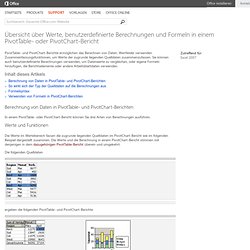 Übersicht über Werte, benutzerdefinierte Berechnungen und Formeln in einem PivotTable- oder PivotChart-Bericht - Excel - Microsoft Office