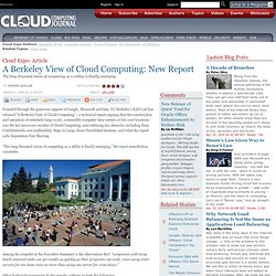 A Berkeley View of Cloud Computing: New Report