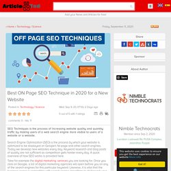 Best ON Page SEO Technique in 2020 for a New Website Article
