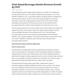 Plant-Based Beverages Market Revenue Growth By 2027 – Telegraph