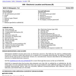 MARC 21 Format for Bibliographic Data: 856: Electronic Location and Access (Network Development and MARC Standards Office, Library of Congress)