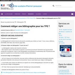 Comment rédiger une bibliographie pour les TPE ? - Cité scolaire Pierre Larousse