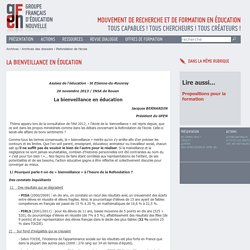 Jacques BERNARDIN - Refondation de l'école - école de la bienveillance - respect et exigence - conflit d'idées - auto-évaluation - autonomie de l'élève