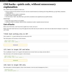 Big list of CSS hacks.