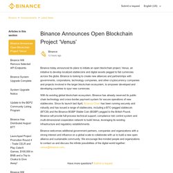 Announces Open Blockchain Project ‘Venus’ – Binance