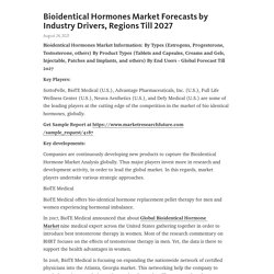 Bioidentical Hormones Market Forecasts by Industry Drivers, Regions Till 2027 – Telegraph