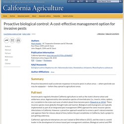 UNIVERSITY OF CALIFORNIA 08/08/18  Proactive biological control: A cost-effective management option for invasive pests