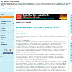 Babies by design: the ethics of genetic choice