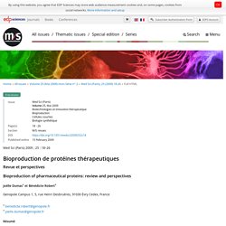 Bioproduction de protéines thérapeutiques - Revue et perspectives
