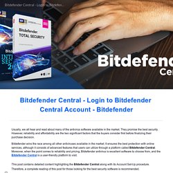 Bitdefender Central - Login to Bitdefender Central Account - Bitdefender