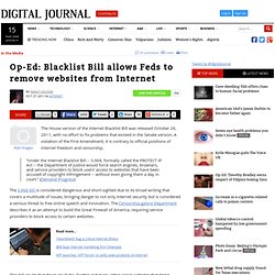 Blacklist Bill allows Feds to remove websites from Internet