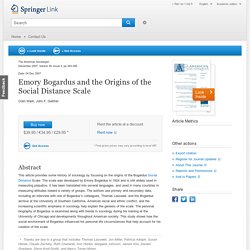 Emory Bogardus and the Origins of the Social Distance Scale