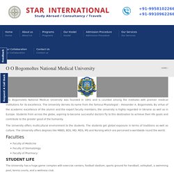 O O Bogomoltes National Medical University - Star International Study Abroad / Consultants / Travels