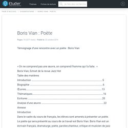 Boris Vian : Poète - Comptes Rendus - 3271 Mots