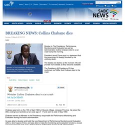 BREAKING NEWS: Collins Chabane dies :Sunday 15 March 2015