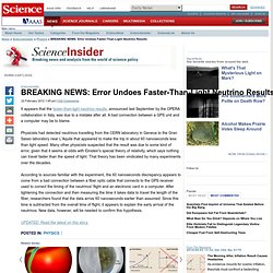 BREAKING NEWS: Error Undoes Faster-Than-Light Neutrino Results