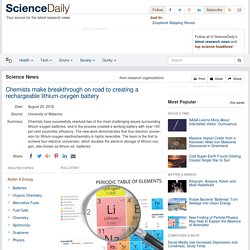 Chemists make breakthrough on road to creating a rechargeable lithium-oxygen battery