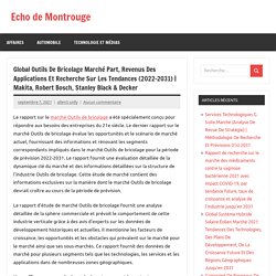 Global Outils De Bricolage Marché Part, Revenus Des Applications Et Recherche Sur Les Tendances (2022-2031)