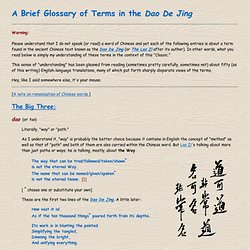 A Brief Glossary of Terms in the Dao De Jing