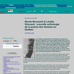 Nicole Brossard et Lisette Girouard : nouvelle anthologie de la poésie des femmes au Québec