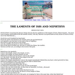 The Burden of Isis: The Laments of Isis and Nephthys