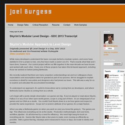 Joel Burgess: Skyrim's Modular Level Design - GDC 2013 Transcript