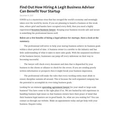 Find Out How Hiring A Legit Business Advisor Can Benefit Your Startup