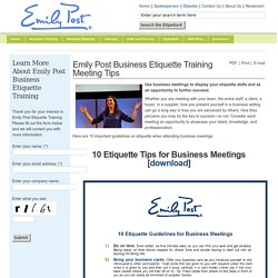 Emily Post Business Etiquette Training Meeting Tips