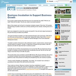 Business Incubation to Support Business Growth