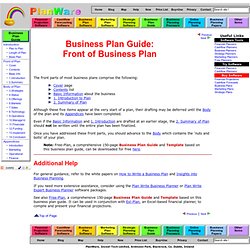 Business Plan Software & Guide: Front of Business Plan
