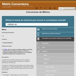 Calculatrices de conversion Mètres, tables et formules