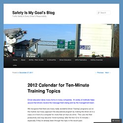 2012 Calendar for Ten-Minute Training Topics