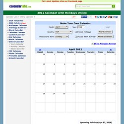 April 2012 Calendar - Printable Monthly Calendar of April 2012