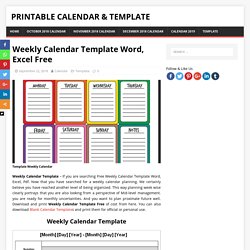 Weekly Calendar Template Word, Excel Free