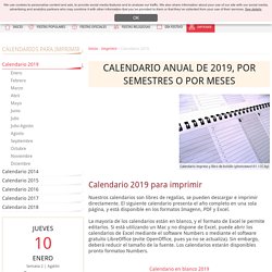 Calendario 2019 para imprimir - iCalendario.net