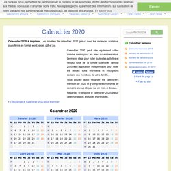 Calendrier 2020 à imprimer gratuit en PDF et Excel