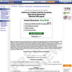 California LLC Operating Agreement, Member-Managed - Free Legal Form - Limited Liability Company