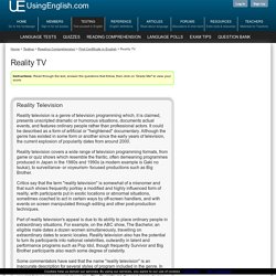 Reality TV - Cambridge ESOL Reading Comprehension Exercise