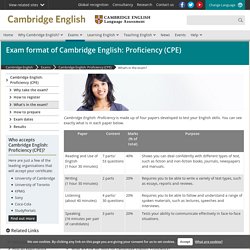 EXAM FORMAT of Cambridge English: Proficiency (CPE)