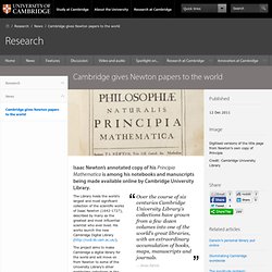 Cambridge gives Newton papers to the world