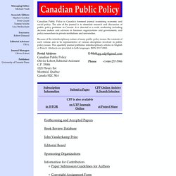 Canadian Public Policy - Home Page